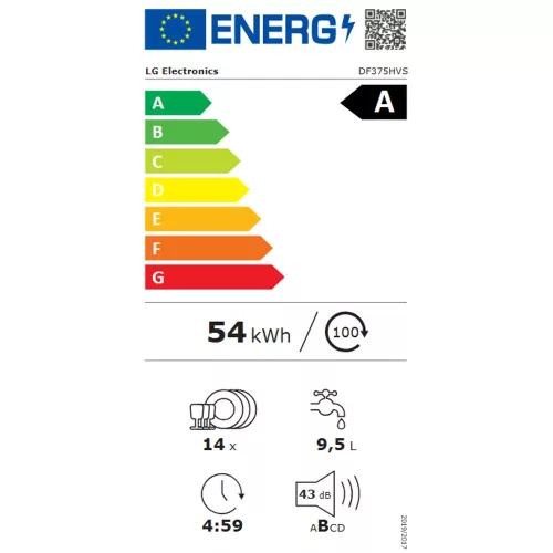 LG DF375HVS Gőzös Mosogatógép QuadWash, TrueSteam, Automatikus ajtónyitás, 14 teríték, ThinQ , WiFi