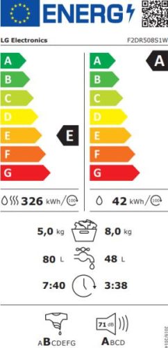 LG F2DR508S1W keskeny mosó-szárítógép