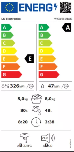 LG W4X1085NWK Mosó-és szárítógép | 8/5kg, gőzprogram | Inverter DirectDrive motor