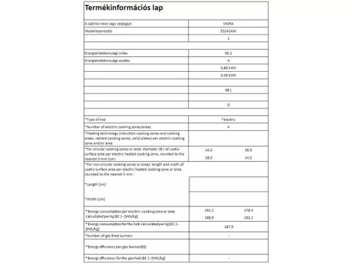 Mora villanytűzhely E3241AW   vasmagos