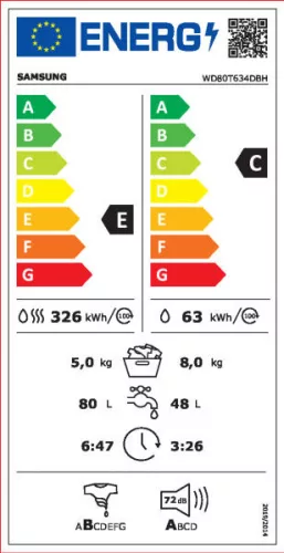 Samsung Mosó-szárítógép WD80T634DBH/S6 EcoBubble technológiával 8 kg