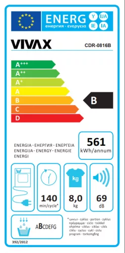 VIVAX CDR-0816B fehér, 8 kg, kondenzációs szárítógép