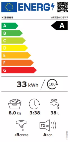 Hisense WF5I8043BWF elöltöltős keskeny mosógép