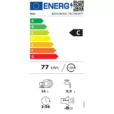 Beko MOSOGATÓGÉP BEÉPÍTHETŐ BDIN38643C