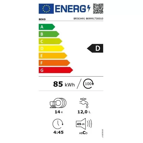 Beko MOSOGATÓGÉP BEÉPÍTHETŐ 14 TERÍTÉK BRI63491