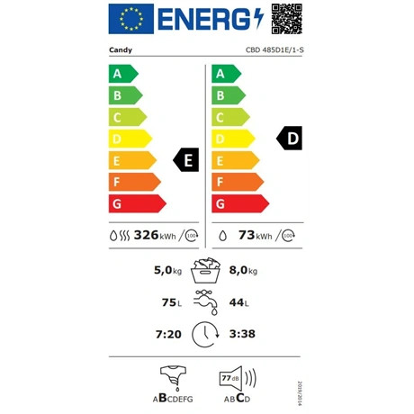 Candy MOSÓ-SZÁRÍTÓGÉP BEÉPÍTHETŐ CBD 485D1E/1-S