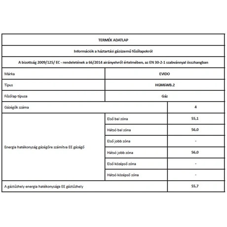 Evido GÁZ FŐZŐLAP HGM6WB.2