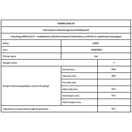 Evido GÁZ FŐZŐLAP HGM7WB.1