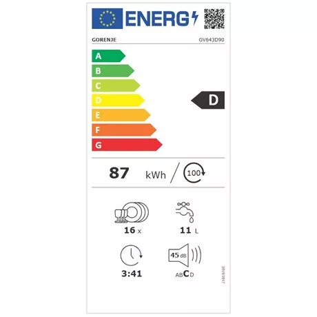 Gorenje MOSOGATÓGÉP BEÉPÍTHETŐ 16 TERÍTÉK GV643D90