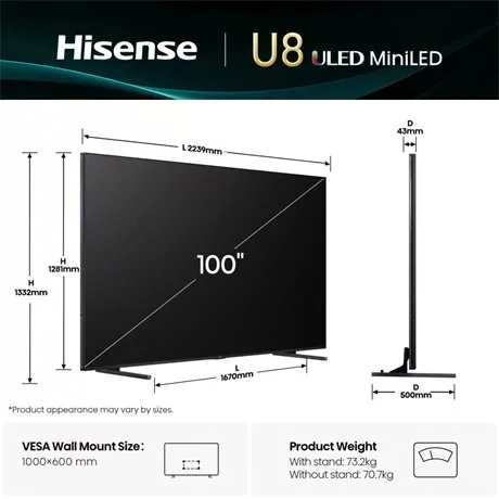 Hisense TV 100" UHD SMART MINI-LED 100U8Q