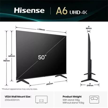 Hisense TV 50" 4K UHD SMART LED 50A6Q