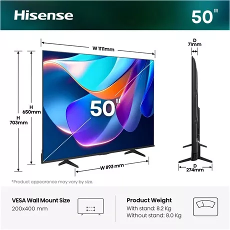 Hisense TV 50" 4K UHD SMART LED 50A6S