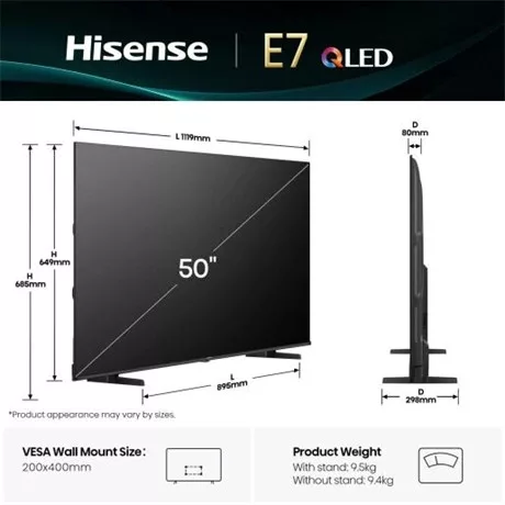 Hisense TV 50" 4K UHD SMART QLED 50E7Q