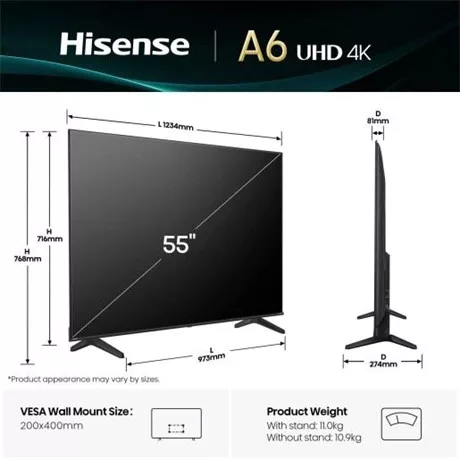 Hisense TV 55" 4K UHD SMART LED 55A6Q