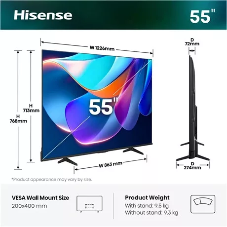 Hisense TV 55" 4K UHD SMART LED 55A6S