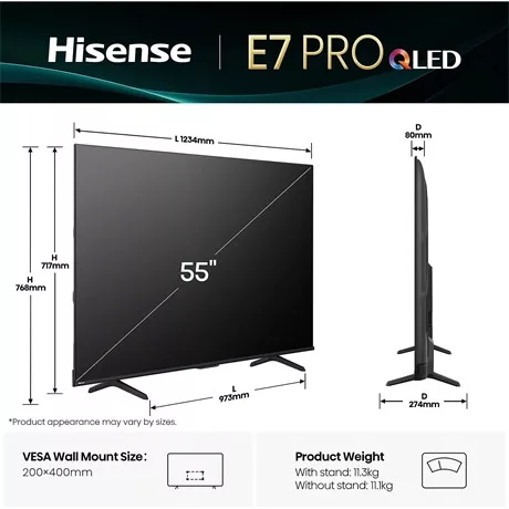 Hisense UHD SMART QLED TV 144Hz 55E7Q PRO