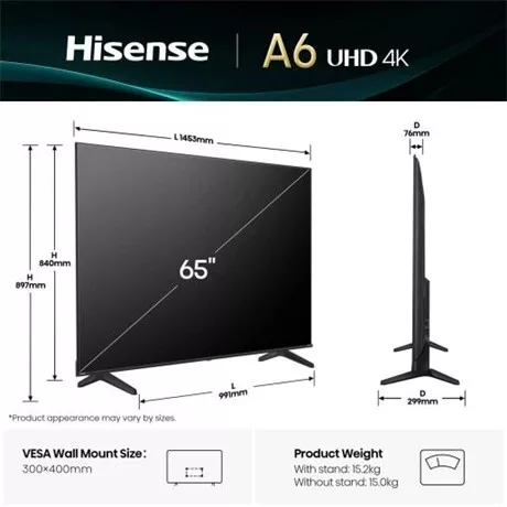 Hisense TV 65" 4K UHD SMART LED 65A6Q