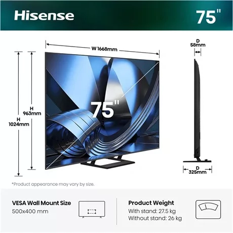 Hisense TV 75" 4K UHD SMART MINILED 75U7SE