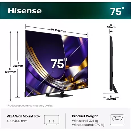 Hisense TV 75" 4K SMART MINILED 75U7SPRO