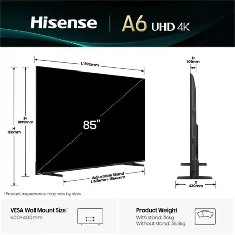 Hisense UHD SMART LED TV 85A6Q