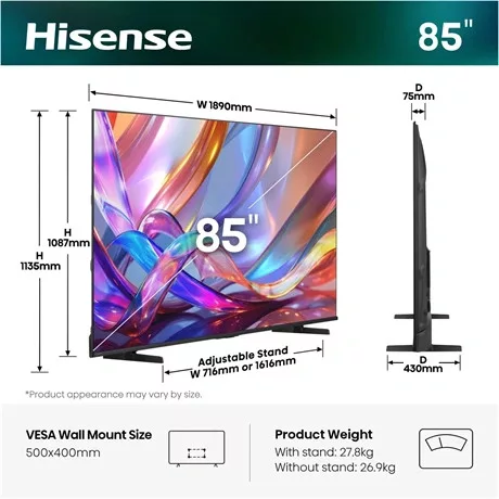 Hisense TV 85" 4K UHD SMART QLED 85E7S