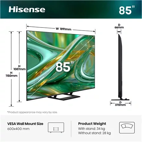 Hisense TV 85" 4K UHD SMART MINILED 85E8S