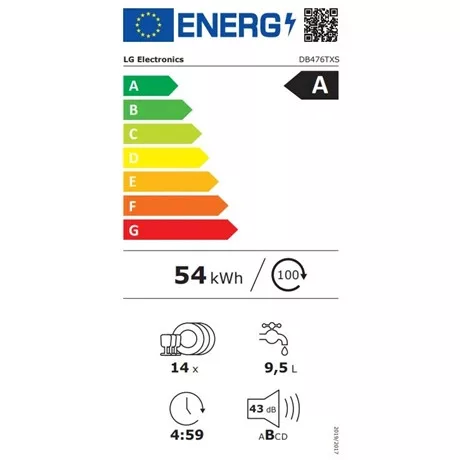 Lg MOSOGATÓGÉP BEÉPÍTHETŐ 14 TERÍTÉK GŐZÖS DB476TXS