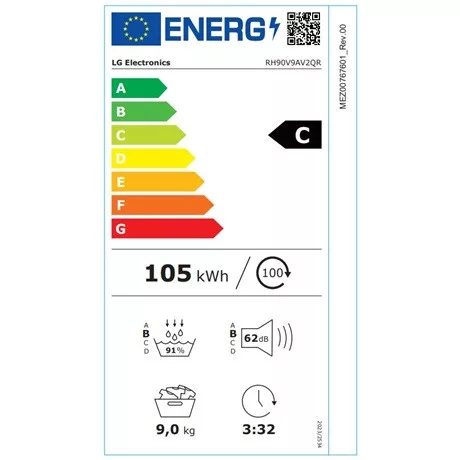 Lg SZÁRÍTÓGÉP HŐSZIVATTYÚS RH90V9AV2QR