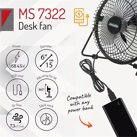 Mesko VENTILÁTOR ASZTALI USB 15 CM MS7322