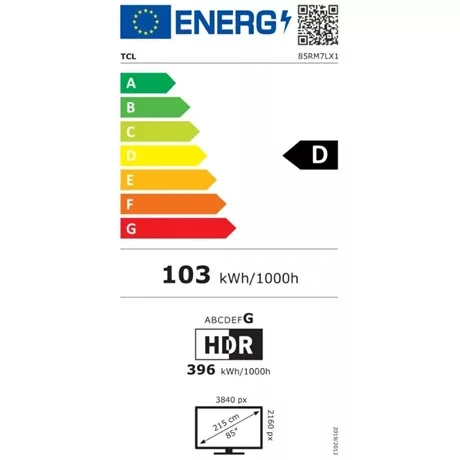 Tcl TV 85" 4K UHD RGB MINILED 85RM7L