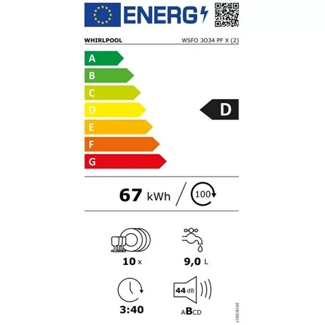 Whirlpool MOSOGATÓGÉP 10 TERÍTÉK KESKENY WSFO 3O34 PF X